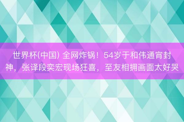 世界杯(中国) 全网炸锅！54岁于和伟通宵封神，张译段奕宏现场狂喜，至友相拥画面太好哭